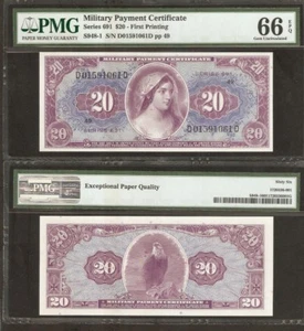 US MPC 20 Dollars 1969 PMG66 Running # RARE Pair P-M90 MILITARY PAYMENT USA NOTE - Picture 1 of 2