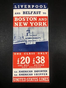1937 United States Lines -Liverpool to Boston & NY- Foldout Brochure - Picture 1 of 5