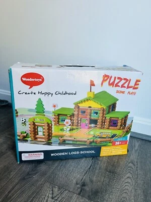 Kids Wondertoys 269 Piece Wooden Logs School Puzzle Create Happy Choldhood - Image 1 of 4