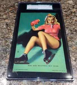 1940s Mutoscope Card Pin-up Girl Who Said Beautiful But Numb SGC Graded 92 8.5 - Picture 1 of 4