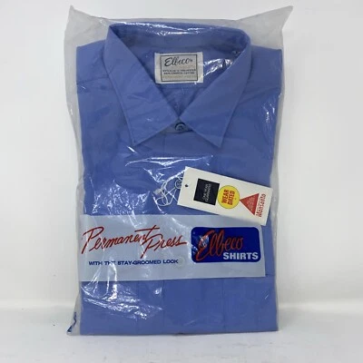 "Camisa de tela azul Dura vintage Elbeco 15 1/2"" cuello permanente prensa uniforme de trabajo" Foto 1 de 3