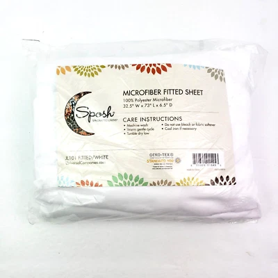 Sábana bajera de microfibra Sposh Spa artesanal blanca 32,5 ancha x 73 L x 6,5 D Foto 1 de 3