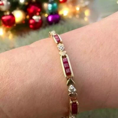 Brazalete de tenis para mujer enchapado en oro amarillo de 14 quilates con rubí creado por Princess Lab de 3 quilates Foto 1 de 4