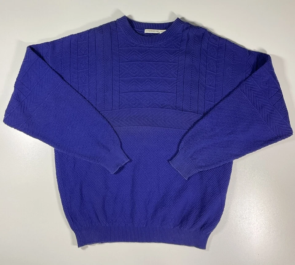 Suéter Geométrico Claiborne Vintage Talla XL 100% Algodón Hecho en EE. UU. Púrpura Años 90 Foto 1 de 4