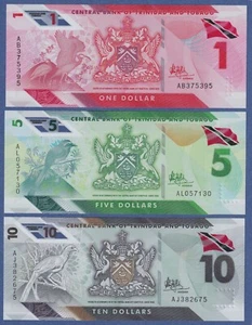 TRINIDAD AND TOBAGO Set of 3 - $1, $5 & $10 (2020/2021) P-NEW UNC Polymer Notes - Picture 1 of 2