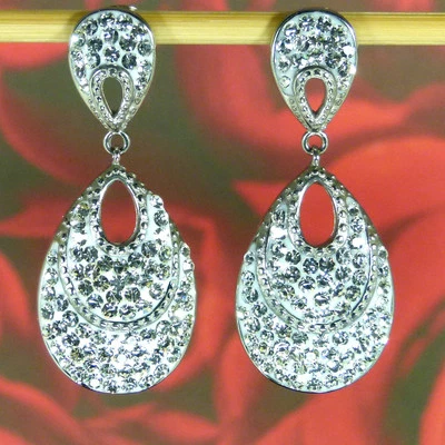  Brincos pendurados de zircônia Swarovski branca casamento 316L hipoalergênico  - Imagem 1 de 3