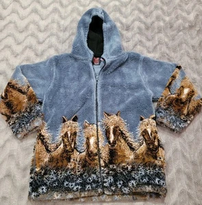 Mazmania Kids Youth L Size 10 Horse Fleece Zip Up Jacket Vintage Made USA - Picture 1 of 5