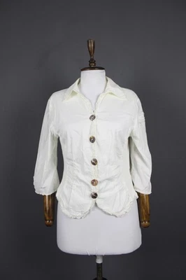 Camisa Top Elisa Cavaletti Blanca Algodón Manga Larga Cuello Botón Frontal Talla XL Foto 1 de 4