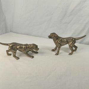 Vintage Spelter Pointer Dog Figurines *PAIR* brass - Picture 1 of 6