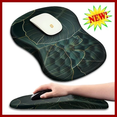 Ergonomic Mouse Pad Wrist Rest Support Non-Slip Computer PC Laptop Green Leaves - Image 1 of 4