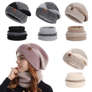 Casquette tricotée hiver protection oreilles femme polaire écharpe extérieur - Picture 1 of 24