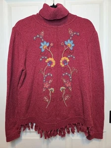 Suéter De Colección Alfred Dunner Cottage Core Floral Flecos Rojo Oscuro M Boho Pradera - Imagen 1 de 7