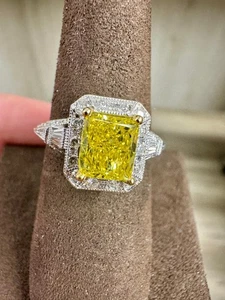 AIG-zertifizierter 2,34 ct Fancy SI1 natürlicher Diamant Ring Radiant Cut 14 K Weißgold - Bild 1 von 6