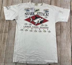 Vintage 90s Shark Attack Lamar Tiger Sharks Prairie Mountain T Shirt Size Medium - Picture 1 of 8