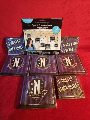 NEW Wednesday Addams Netflix I Prefer Black Roses Napkins 112 total RARE LOOK! - Image 1 of 2