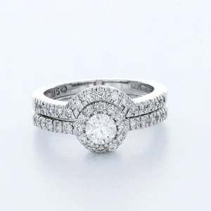 JUEGO DE ANILLOS HALO PIEDRA LATERAL ORO BLANCO 14K CORTE REDONDO H/VS1 DIAMANTE NATURAL 1.0CT - Imagen 1 de 1