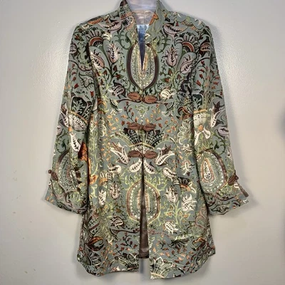 Soft Surroundings Burnout 天鹅绒缎面长夹克刺绣花卉佩斯利 S — 第 1/4 张图片