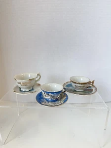 Set Of 3 Vintage Porcelain Teacup & Saucer Souvenir Miniatures Pieces B10 - Picture 1 of 6