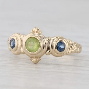 0.49ctw Green Peridot Blue Sapphire Ring 14k Yellow Gold Size 4 - Picture 1 of 10