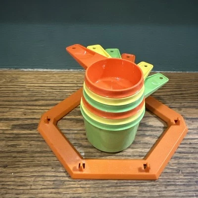 New Vintage Tupperware Measuring Cups Set 6 Green Orange Yellow Retro NOS - Image 1 of 4