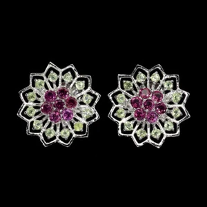 Valentinstag 925 Silber Ohrringe Rund Rhodolit Granat Peridot Edelstein Schmuck - Bild 1 von 14