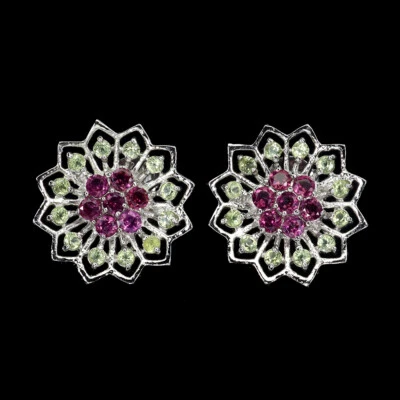 925 Sterling Silber Ohrringe Rund Rhodolit Granat Peridot Edelstein Schmuck - Bild 1 von 4