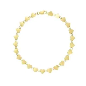 Heart Mirrored Chain Link Bracelet For Women Real 14K Yellow Gold Plated - Picture 1 of 6