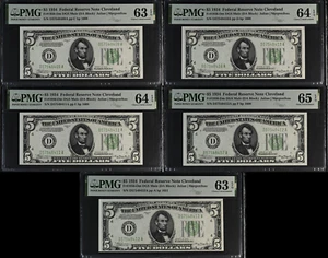 🌟RARE Gem Uncirculated Quintet of  Consecutive 1934 $5 Federal Reserve Notes🌟 - Picture 1 of 11