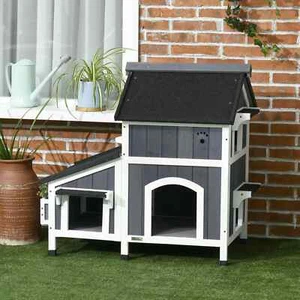 Wooden Cat House Shelter with Water-Resistant Roof Flower Pot - Picture 1 of 11