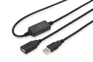Digitus Active USB 2.0 Repeater/Extension Cable, 10 m A/M to A/F, black NEW - Photo 1/4