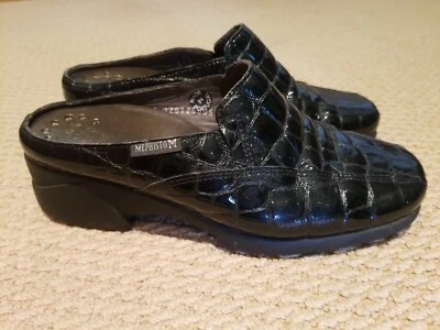 MEPHISTO Womens 6M Black CROC PATENT LEATHER AIR JET MULE CLOG Slip on - Image 1 of 4