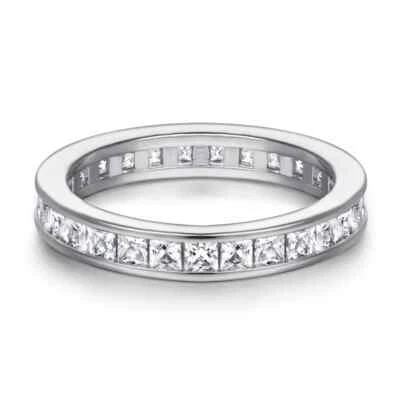 High Grown Diamond Style Ring Eternity Band for Men Women Party Silver Tone - Image 1 of 4