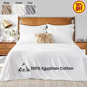 100% Egyptian Cotton Flat Sheet Bed Sheets 200TC Single Double King Super King - Picture 1 of 60