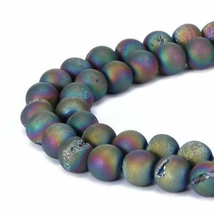 Rainbow Druzy Agate Matte Round Beads 6mm 8mm 10mm 15.5" Strand - Picture 1 of 1