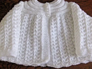 LOVELY HAND KNITTED BABYMATINEE COAT IN BABY WHITE TWINKLE YARN 18" Chest (1) - Picture 1 of 3