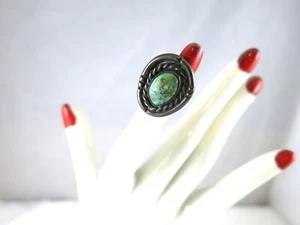 Sterling Silber Damen Indianer detailliert Türkis Ring Band Größe 4 - Bild 1 von 9