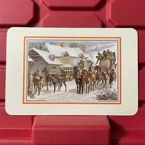 Tarjeta postal sello buggy caballos nieve saludos alegría Navidad hecha en EE. UU. De colección - Imagen 1 de 2
