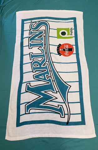 Vintage Florida Marlins MLB 1993 Pin Stripe Beach Towel Public Coca Cola 4.5ft Cover
