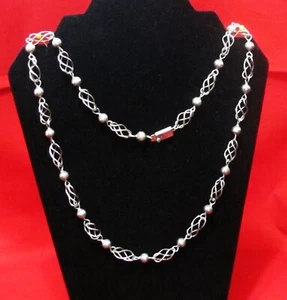 Vtg  Sterling Handmade Lantern Chain Taxco Mexico 925 signed TC123   49g 26" - Picture 1 of 11