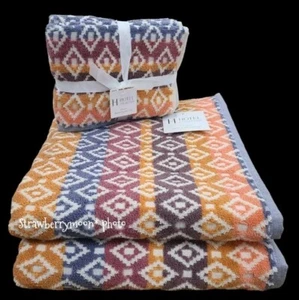 4pc Hotel Collection Multicolor Diamond Tile Aztec 2 Bath 2 Hand Towel Set New - Picture 1 of 6