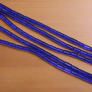 5 Strings Glass Tube Beads Blue 4x8mm - Picture 1 of 8