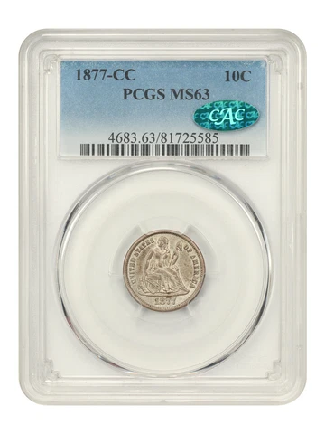 1877-CC 10c PCGS/CAC MS63 Cover