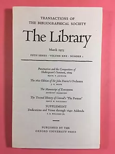 Il Biblioteca - Il Bibliographical Society - Fifth Serie Vol.xxx No.1 Marzo 1975 - Foto 1 di 3