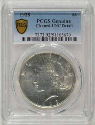 1928 Peace Silver Dollar $1 PCGS UNC Details Cleaned 51105670 - Image 1 of 4