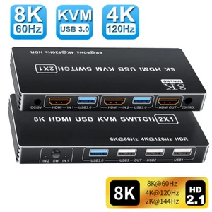 HDMI 2.1 Dual Port KVM Switch 4K 120Hz 8K 60Hz USB 3.0 KVM Switcher PC Laptop - Picture 1 of 9