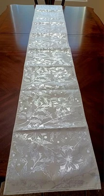 88" White And Silver Flower & Berry Table Runner - Image 1 of 4