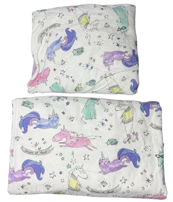 Conjunto de lençóis de flanela unicórnio exclusivo Pottery Barn GÊMEO XL gatinho pônei orgânico - Imagem 1 de 4