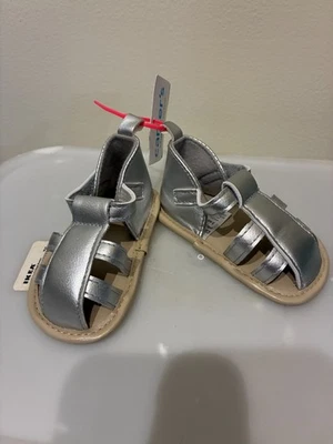 NWT Carter's Child of Mine Silver Gladiator Sandals - 3-6M - Image 1 of 4