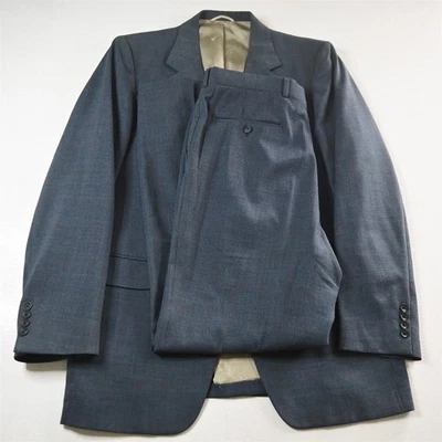 Vtg USA Made Neiman Marcus 42L 34x32 Blue Glenn Check Wool Mens Suit - Image 1 of 4