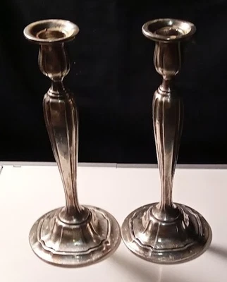 Sterling Silver Candle Holders Pair Wallace Sterling Silver 9" Tall 6.5 oz scarp - Image 1 of 4